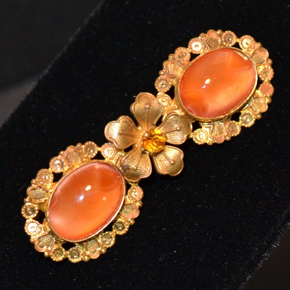 Orange Stone Gold Pin from Czechoslovakia - Vintage or Antique